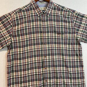 Orvis Sporting Traditions Plaid Short Sleeve Summer Shirt Size XL 100%Cotton